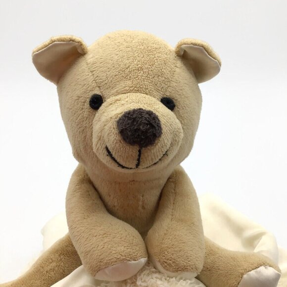 Barefoot Dreams Bear Lovey Plush Satin Cream Tan Baby Security Blanket 15x15 - Picture 2 of 8